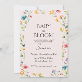 Rosa florale Baby in Bloom Babyparty-Einladung Einladung