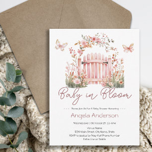 Rosa Florale Baby in Blüte Schmetterling Baby Show Einladung