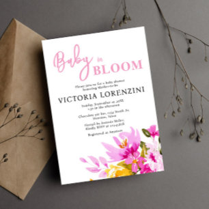 Rosa florale Baby Shower Einladung - Baby in Blüte
