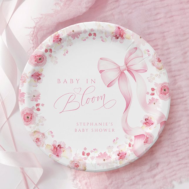 Rosa florale Baby Shower Teller mit Schleife (Von Creator hochgeladen)