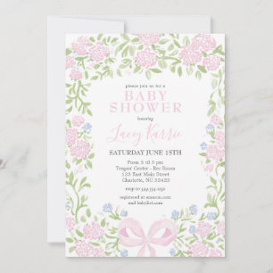 Rosa florale Babyparty-Einladung, Einladung