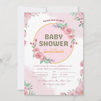 Rosa florale Babyparty-Einladungskarte. Einladung