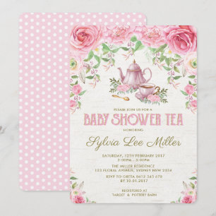 Rosa florale Babyparty-Küchen-Teeparty-Einladung Einladung