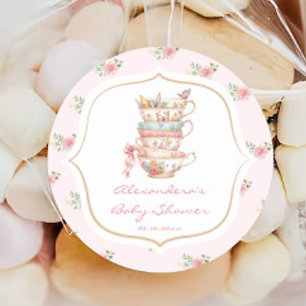 Rosa Florale Babyparty zum Tee Runder Aufkleber