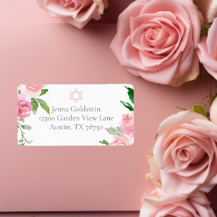 Rosa florale Bat Mizwa jüdische Rücksendeadresse Adressaufkleber