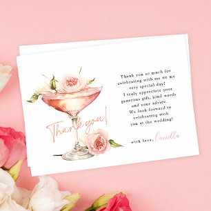 Rosa florale Blütenblätter und Prosecco-Brautjungg Dankeskarte