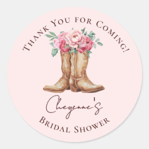 Rosa Florale Boho-Cowgirl-Hochzeitsdusche Danke sc Runder Aufkleber