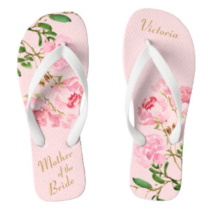 Rosa florale botanische Mutter der Braut Hochzeit Flip Flops