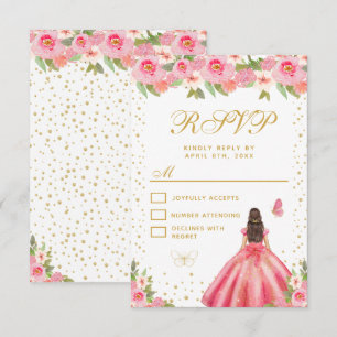 Rosa Florale Braunhaarige Haarprinzessin Sweet Six RSVP Karte