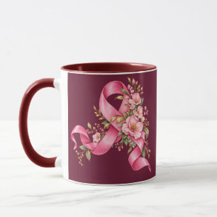 Rosa florale Brustkrebs-Bewusstseins-Schleife Tasse