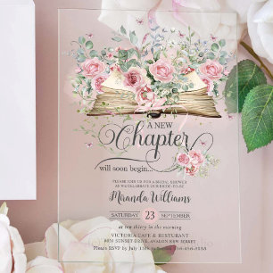 Rosa Florale Buch Hochzeitsdusche Neues Kapitel Acryleinladungen