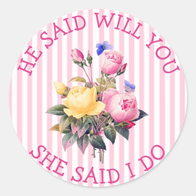 Rosa florale Chic Hochzeitsaufkleber Runder Aufkleber (Vorderseite)