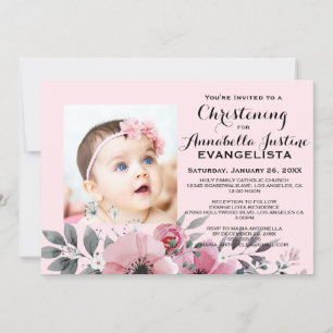 Rosa florale CHRISTENING Elegante Veranstaltung Ei Einladung
