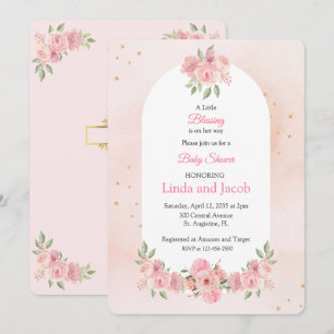Rosa florale christliche Babyparty mit goldenem Kr Einladung