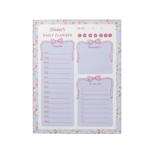 Rosa florale Coquette-Bogen To-Do-Liste Tagesplane Notizblock