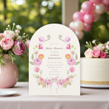 Rosa florale Coquette-Kranz Baby Shower QR-Einladu