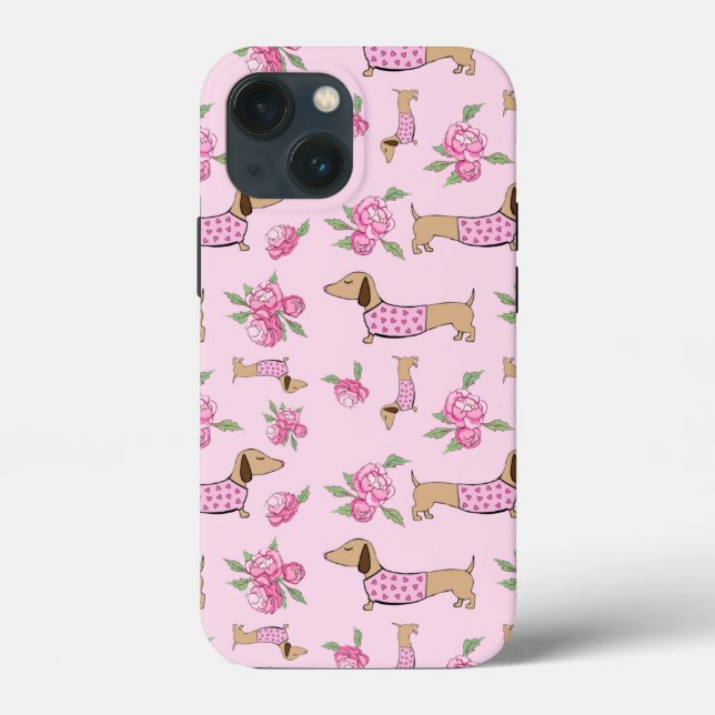 Rosa florale Dackel Themed Phone Case-Mate iPhone Hülle (Rückseite)