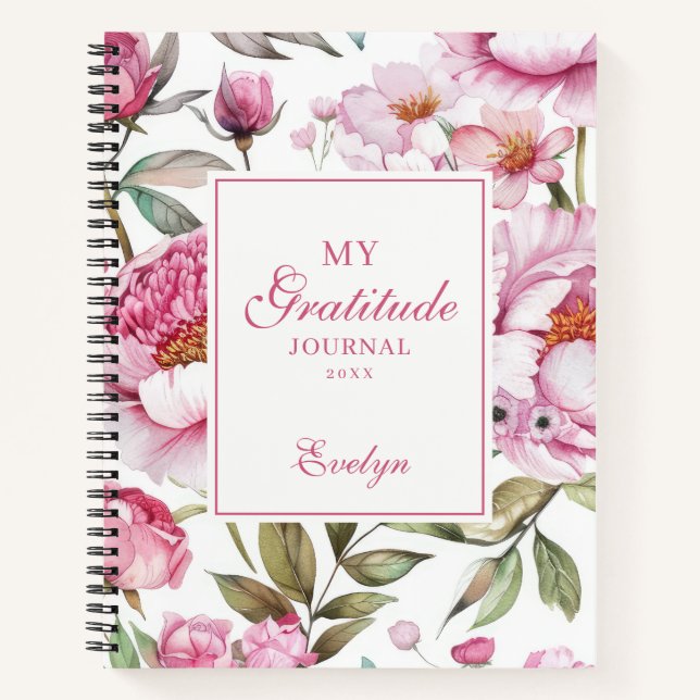 Rosa florale Dankbarkeit Journal Notizbuch (Vorderseite)