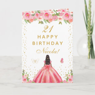 Rosa florale dunkle Haut Mädchen Geburtstag Karte