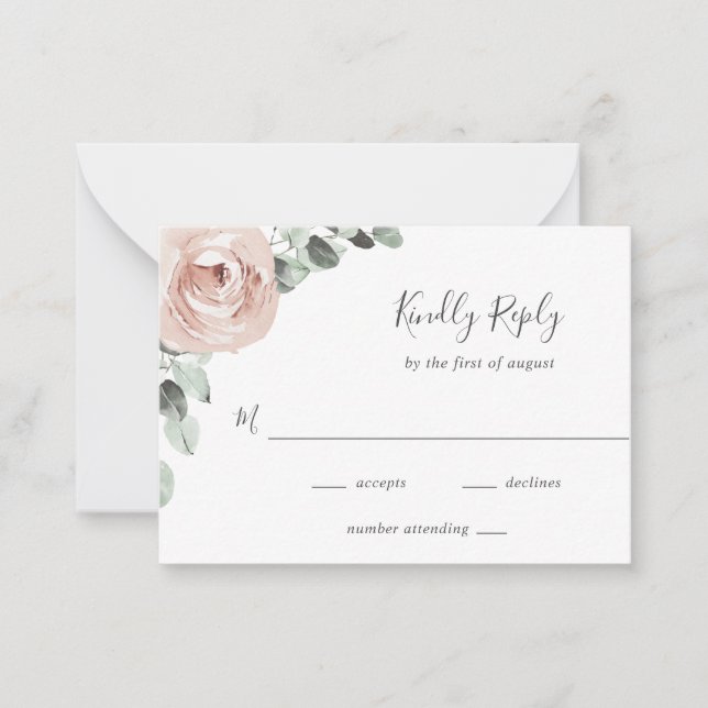Rosa florale Dusty Rose Wedding Mini RSVP Card Mitteilungskarte (Vorderseite)