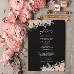 Rosa Florale Einfache Schwarze Hochzeitsdetails Begleitkarte
