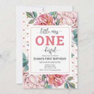 Rosa florale Einladung zum 1. Geburtstag