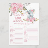 Rosa florale Elefant Name das Baby-Tier-Spiel