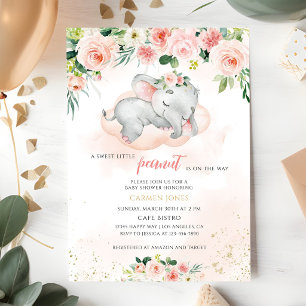 Rosa florale Elefanten-Baby-Party Einladung