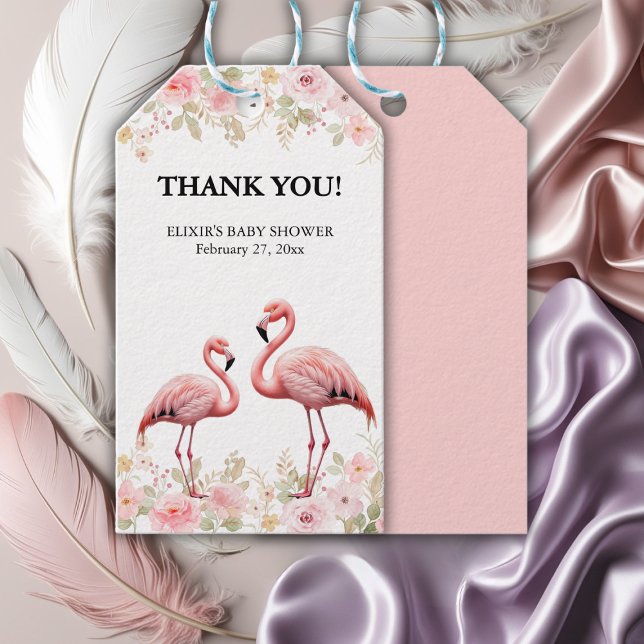 Rosa florale Elegant Flamingo Baby Dusche Geschenkanhänger (Von Creator hochgeladen)