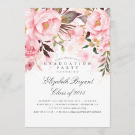 Rosa florale Elegant und Moderne Graduiertenparty Einladung
