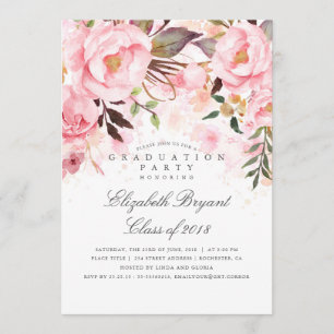 Rosa florale Elegant und Moderne Graduiertenparty Einladung