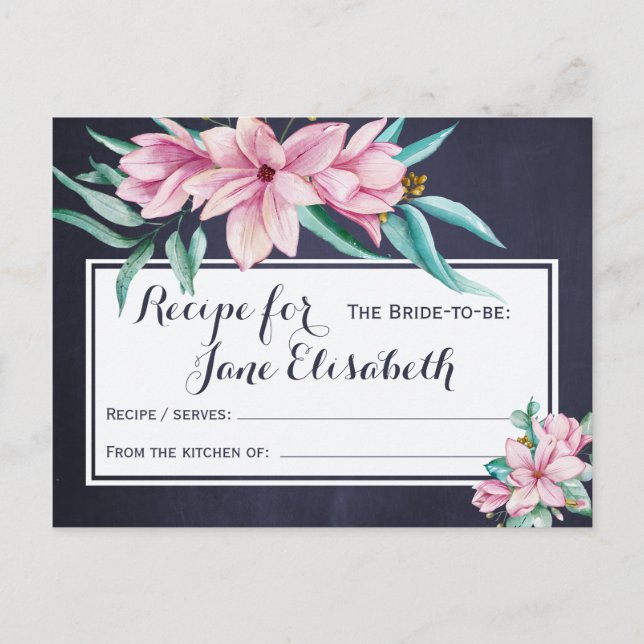 Rosa florale elegante Marine Braut zu Rezept Postkarte (Vorderseite)