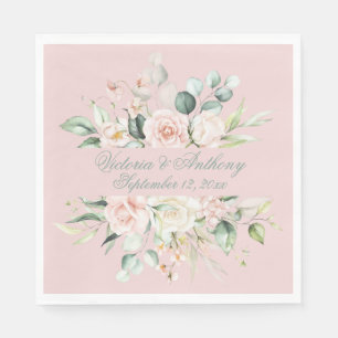 Rosa florale Elegante Script Name Hochzeit Serviette