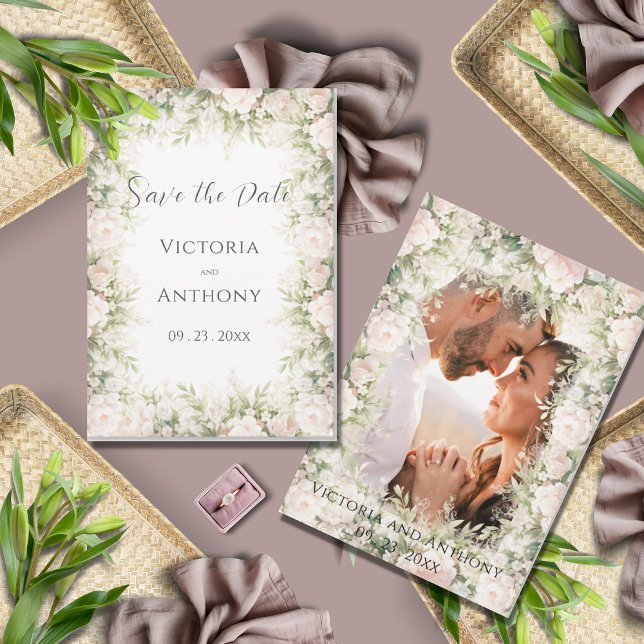 Rosa florale elegante Wasserfarbe Vintage-Hochzeit Save The Date (Von Creator hochgeladen)