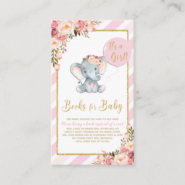Rosa florale Elephant Baby Dusche bringen eine Boo Begleitkarte (Vorderseite)