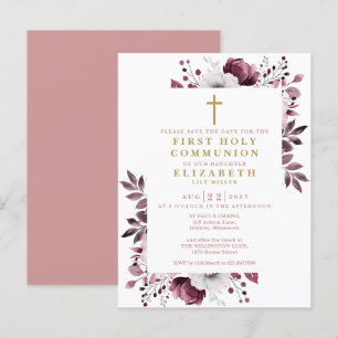 Rosa Florale Erstkommunion Save-The-Date-Karte Postkarte