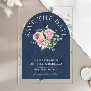 Rosa Florale Eukalyptus Navy Hochzeit Termin merke Acryleinladungen
