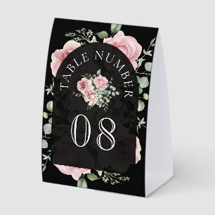 Rosa Florale Eukalyptus Schwarze Hochzeit Tischnum Tischaufsteller