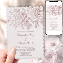 Rosa Florale Faux-Präge-Hochzeits-Einladung