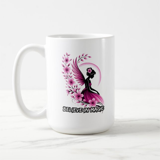 Rosa florale Feen-Silhouette Kaffeetasse (Links)
