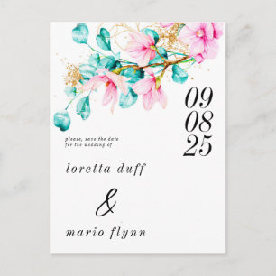 Rosa florale Foto Save the Date Postkarte