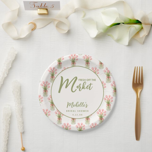 Rosa florale Frisch vom Markt Brautdusche  Pappteller (Hochzeit)