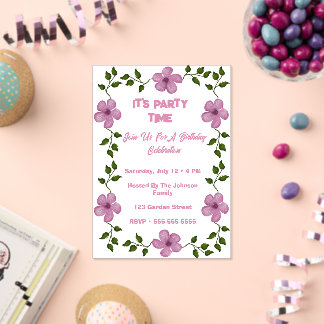 Rosa florale Geburtstagsparty-Einladung editierbar Acryleinladungen