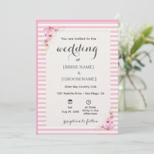 Rosa florale gestreifte Hochzeitseinladung Einladung