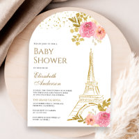 Rosa florale goldene Eiffelturm-Bogen-Baby-Party