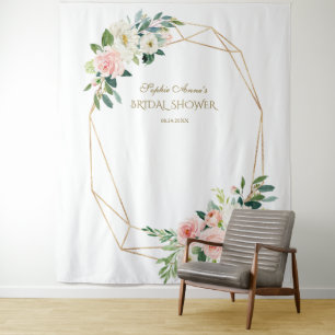 Rosa Florale Goldene Hochzeitsfeier Photo Booth Re Wandteppich
