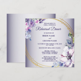 Rosa florale goldene lila Hochzeitsprobe-Dinner Einladung