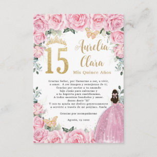 Rosa florale goldene Quinceañera Quince 15 Gebetsk Begleitkarte