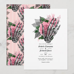 Rosa florale gotische Hochzeits-QR-Code-Einladung Einladung
