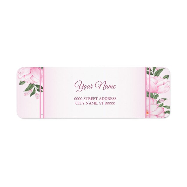 Rosa florale grüne Blätter Hochzeit Rücksendeadres (Vorne)